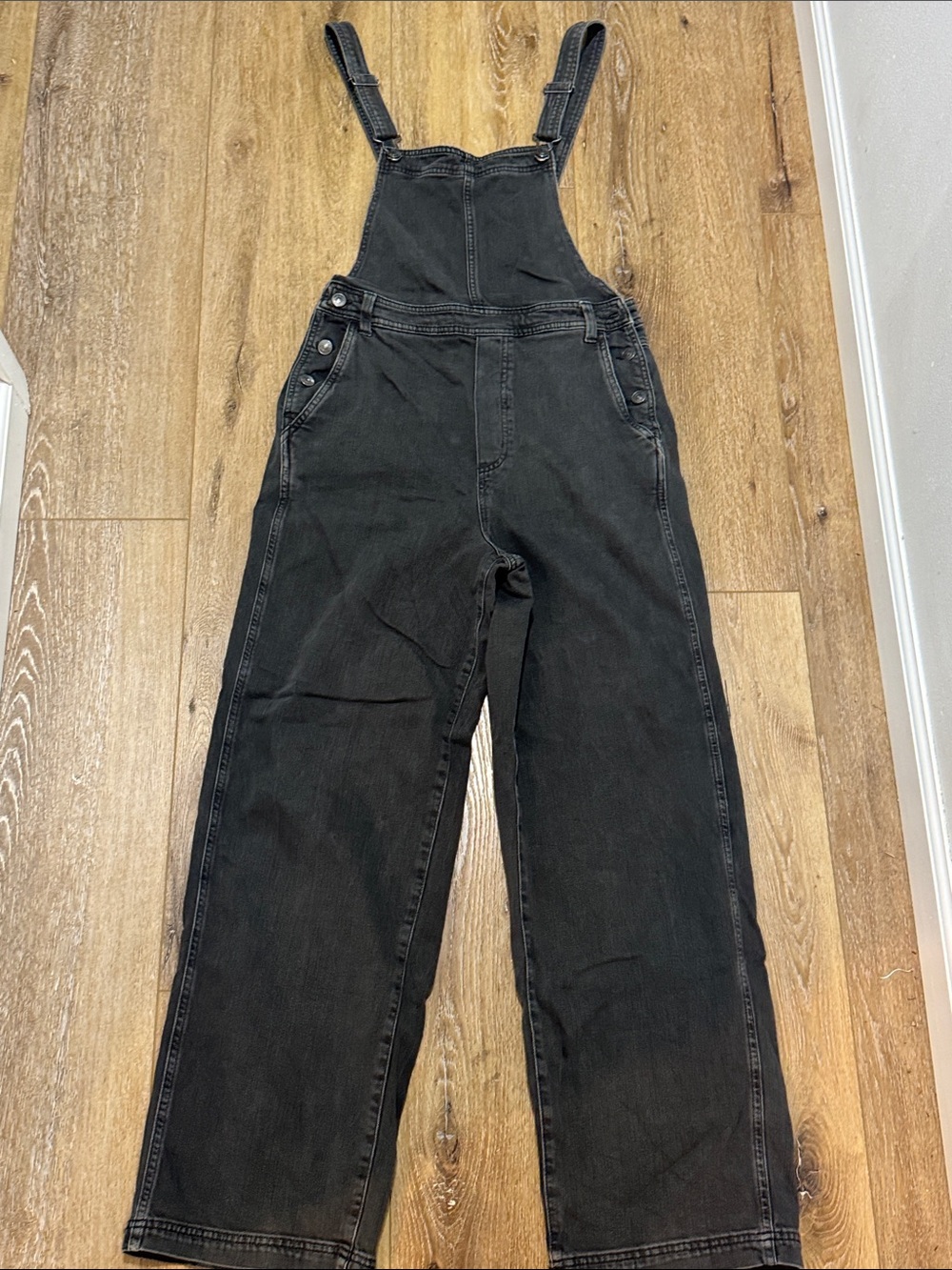 aerie Black Denim Overalls - Dark Gray Wash
